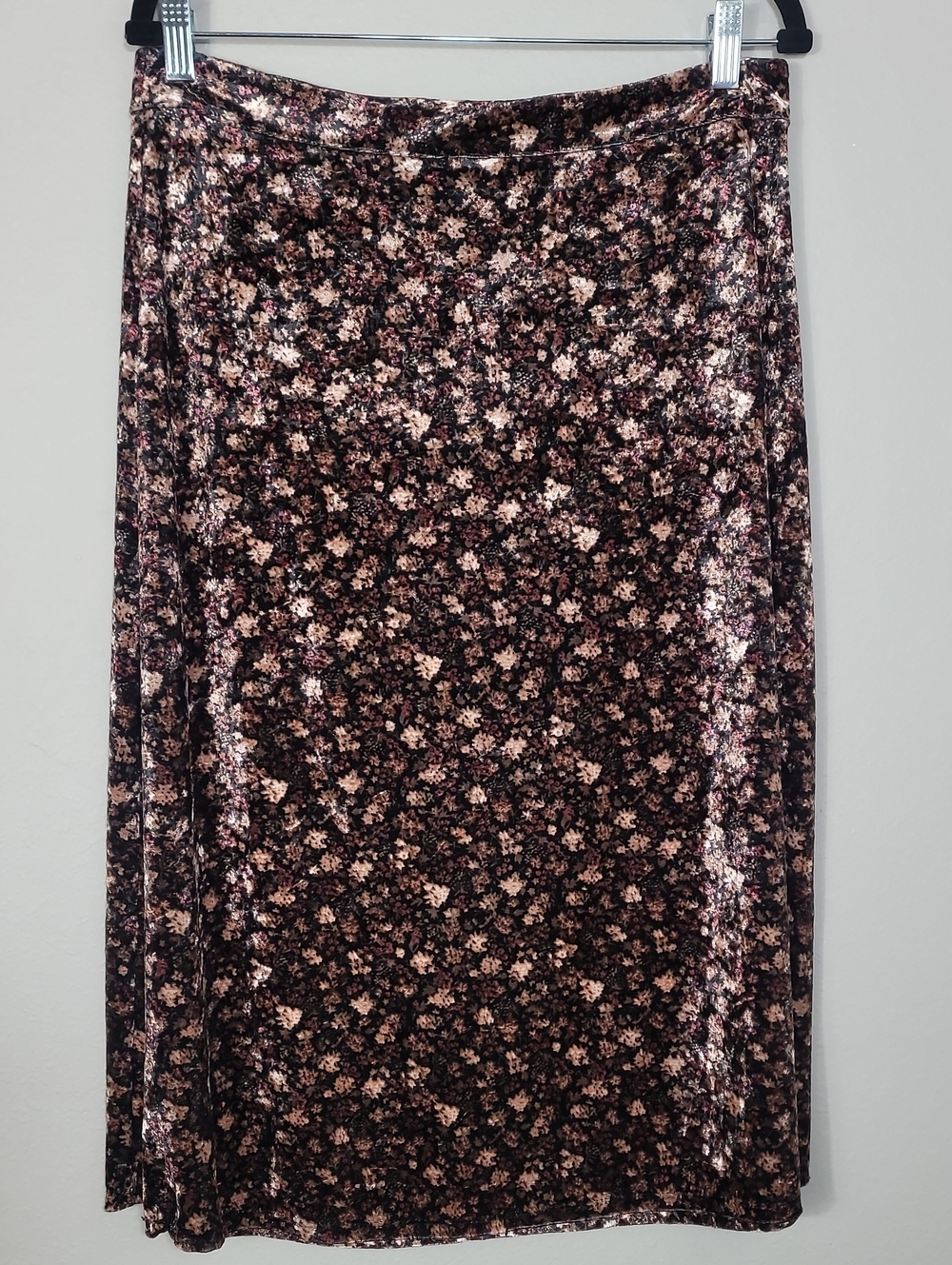 CeCe Velvet Midi Skirt Size Medium Dark Floral Earthy Y2K